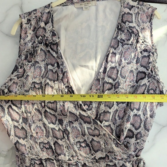 Allsaints Priya Snake Print Ruffle Pring Wrap Mini Dress Sleeveless Beige Large - Picture 10 of 11